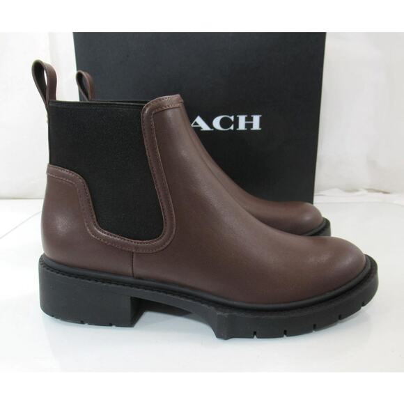 Women's Coach Lenora Leather Pull On Lug Sole Booties Maple Brown - Picture 7 of 8